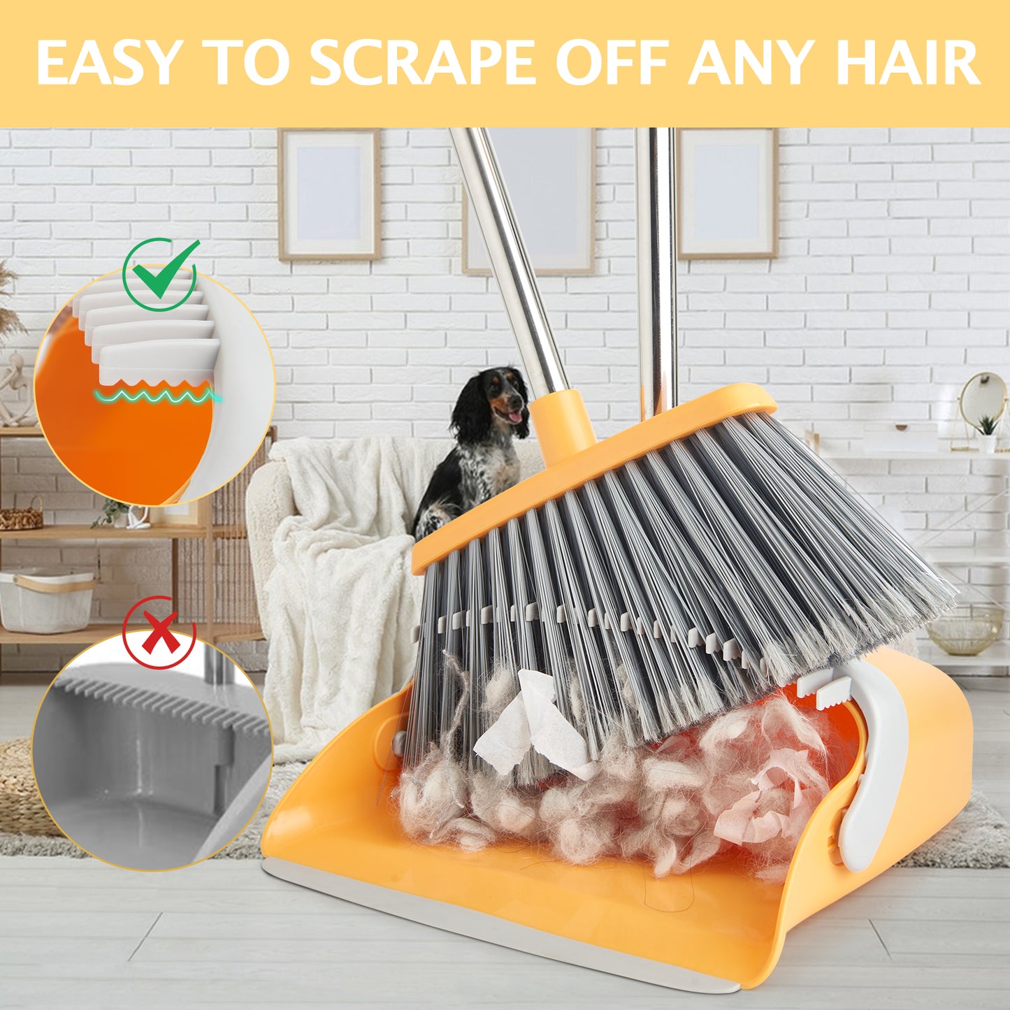 Broom & Dustpan Set + Giraffe Toilet Brush Combo | Folding Dustpan, 5-Layer Bristles