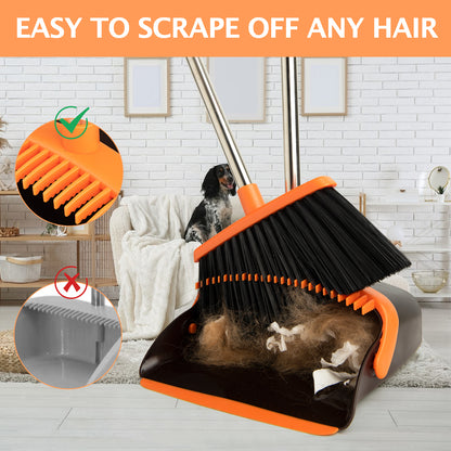 Broom & Dustpan Set 2-Pack | 51" Extendable Handle, 5-Layer Bristles, Foldable Storage (Brown Orange)