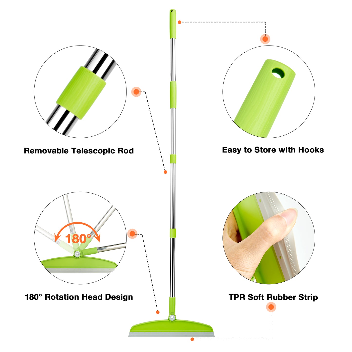 Silicone Air Broom, Multifunction Broom with Long Handle, Adjustable Rubber Squeegee Sweeping Water for Indoor Hardwood Floors, Kitchen,Concrete Floor, Bathroom Tile