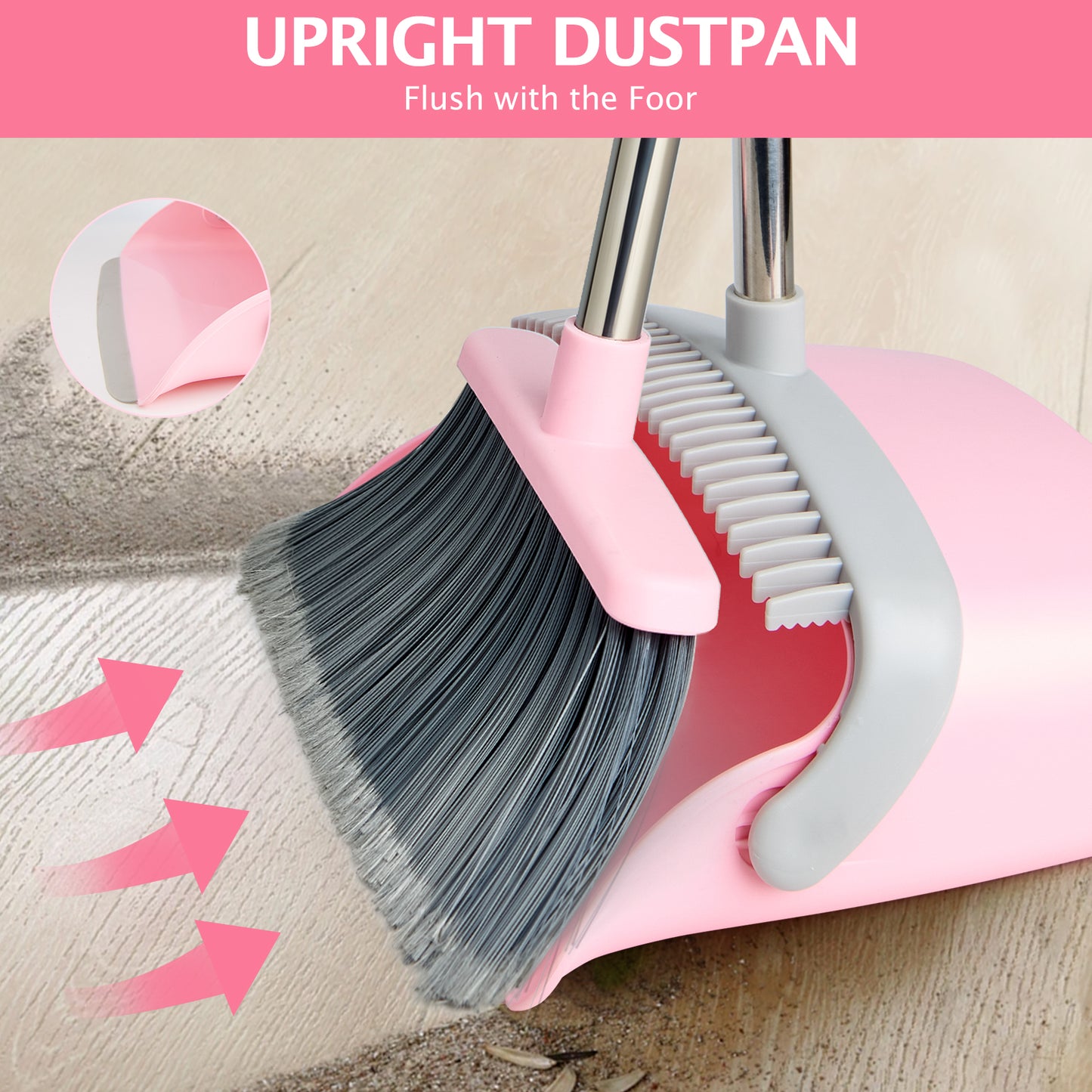 Broom & Dustpan Set + 4.2 Gallon Collapsible Bucket Combo | Gray Pink & Pink White
