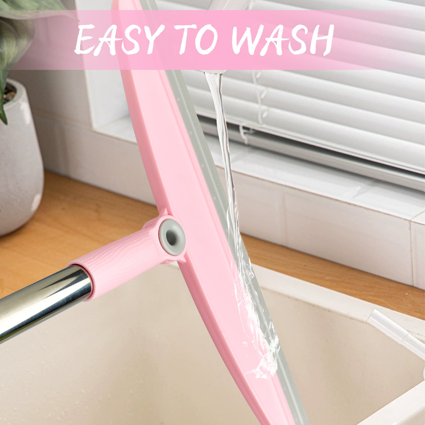Silicone Broom | 54" Adjustable Handle, Rubber Squeegee, Rotating Head (Gray Pink)