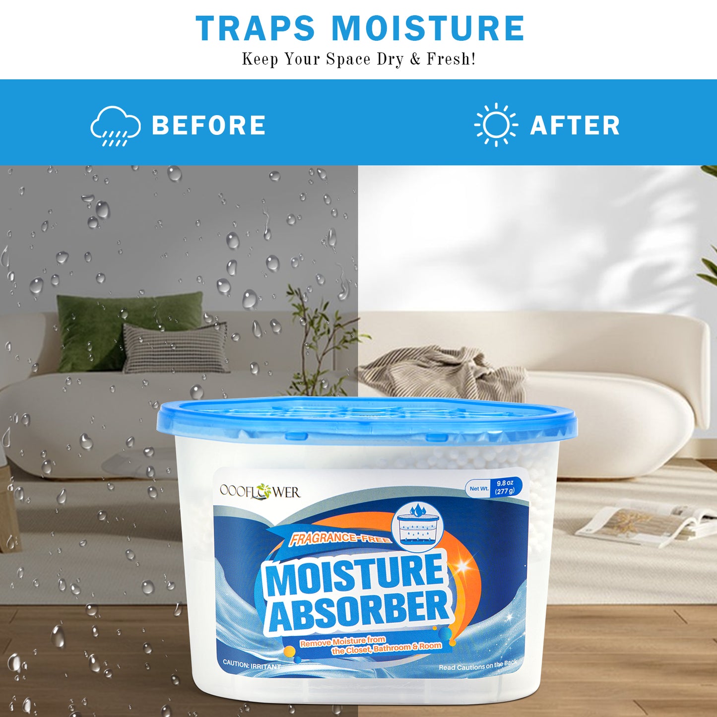 Moisture Absorber 3-Pack | Calcium Chloride, Leak-Proof, Fragrance-Free Dehumidifier