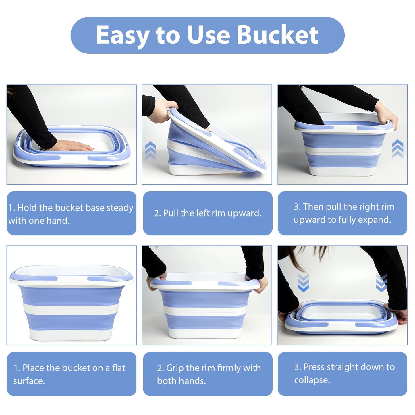 Collapsible Bucket 4.2 Gal | Foldable, Handle & Hanging Hole, TPR+PP (Blue White)