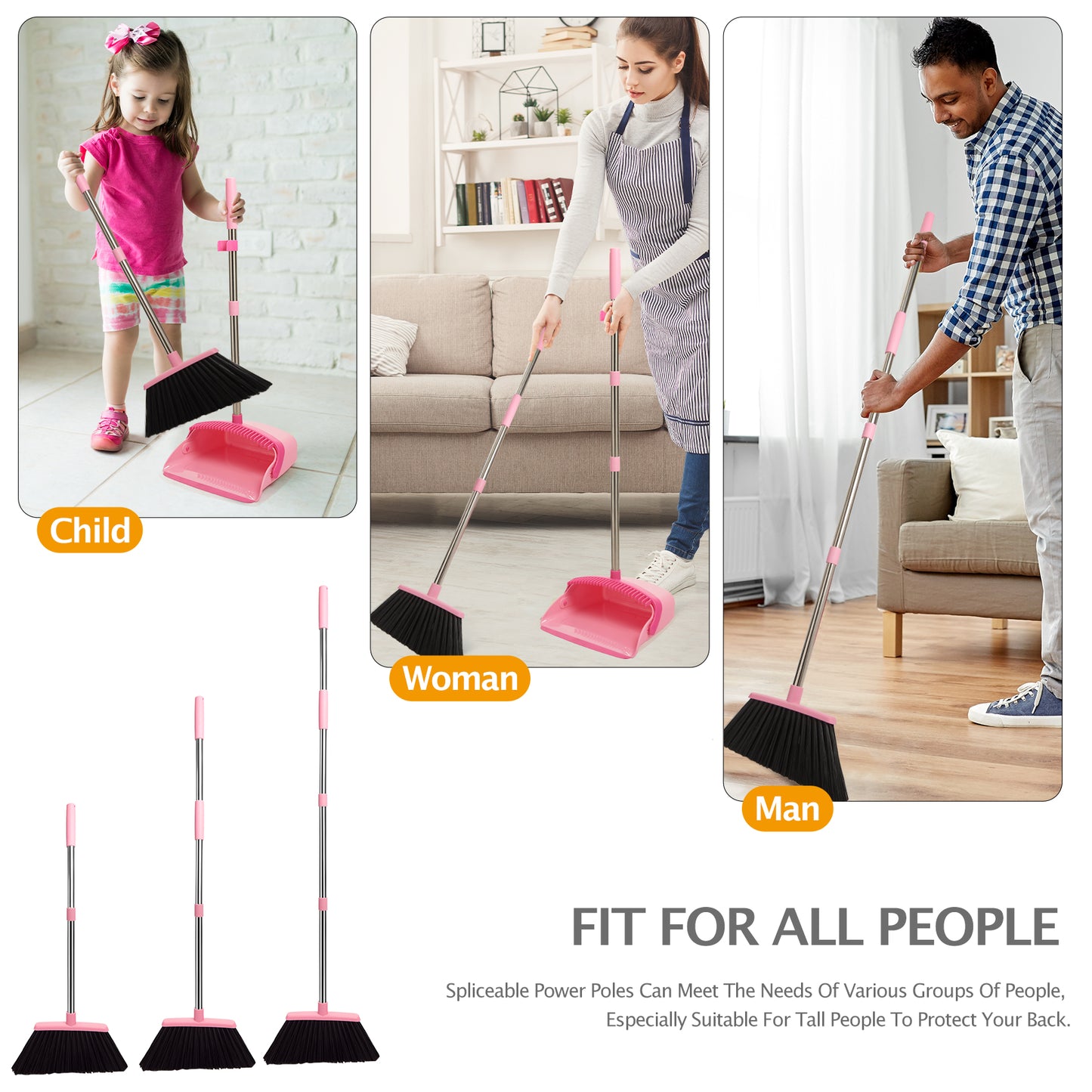 Broom & Dustpan Set + 4.2 Gallon Collapsible Bucket Combo | 90° Folding, Wall-Hang Storage