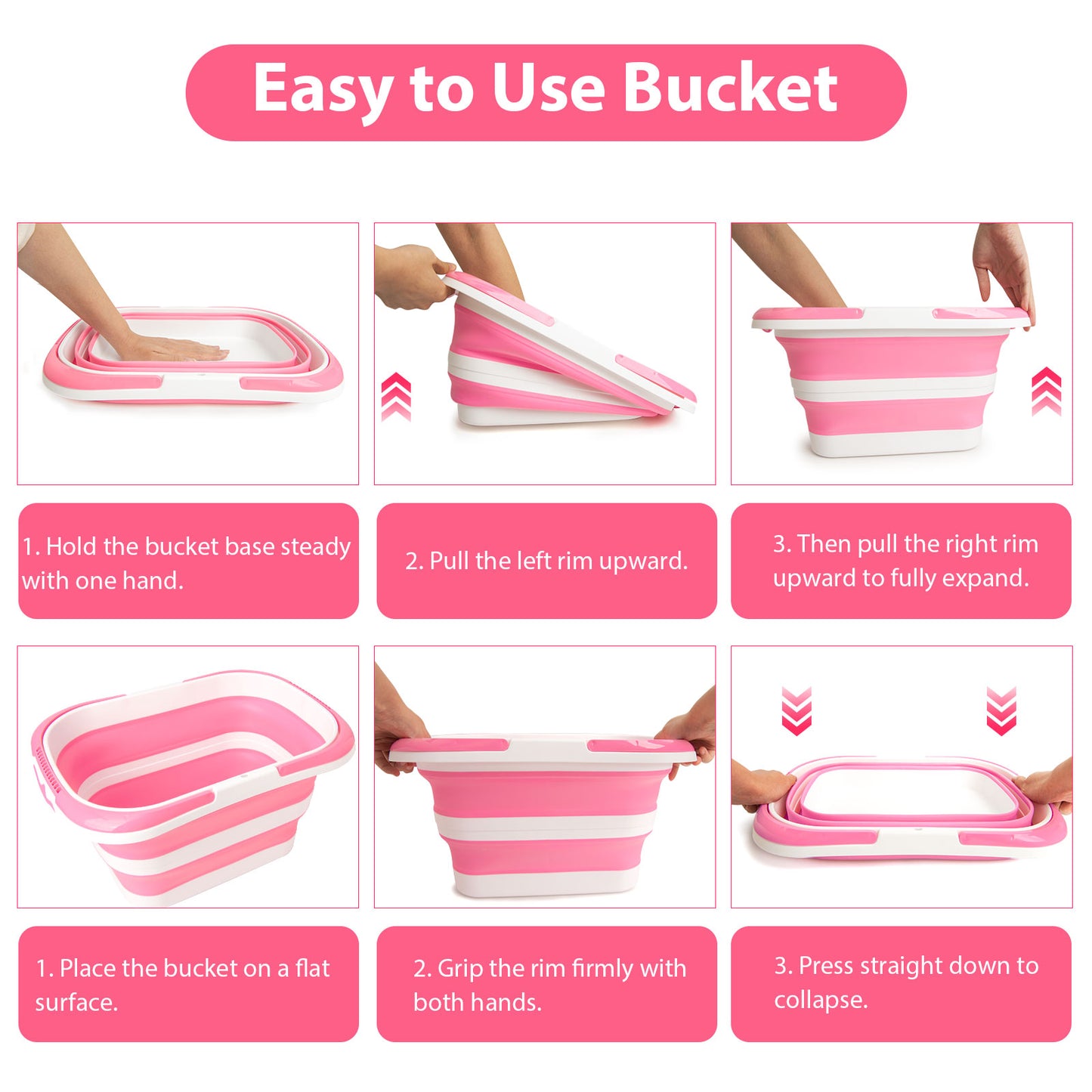 Large Collapsible Bucket for Cleaning, 4.2 Gallon (16L) Silicone Bucket with Handle & Hanging Hole, Foldable Space-Saving Mop Bucket for Home, Storage. Car Wash, Camping, Beach