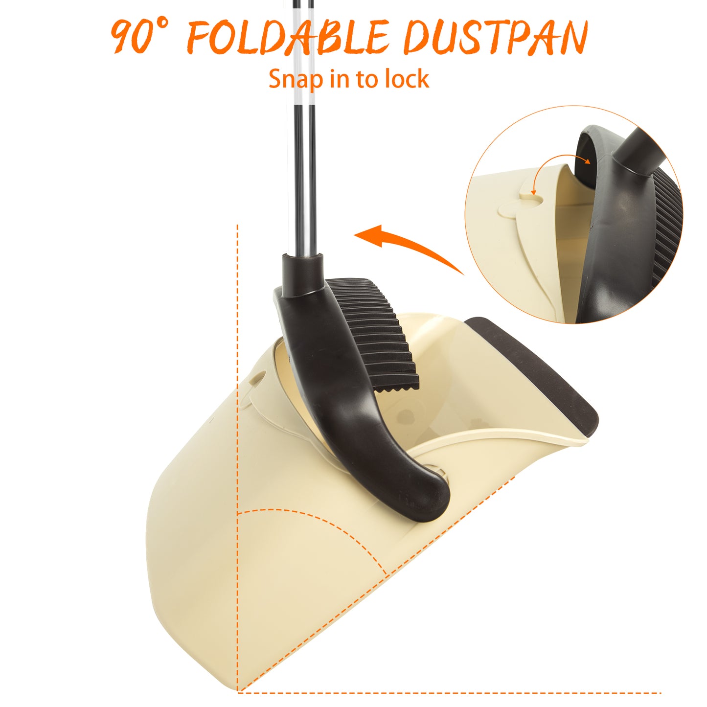 Broom & Dustpan Set (Beige) + Silicone Rubber Broom (Gray Pink) | 51" Comb Teeth, Rotating Head, Foldable Combo
