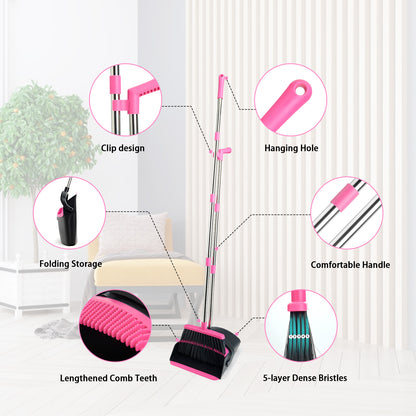 Broom and Dustpan Set, Long Handle for Home & Kitchen