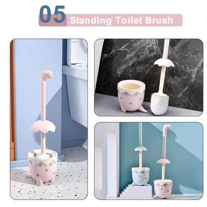 Dinosaur Toilet Brush & Holder Set | TPR Bristles, Compact Floor Standing