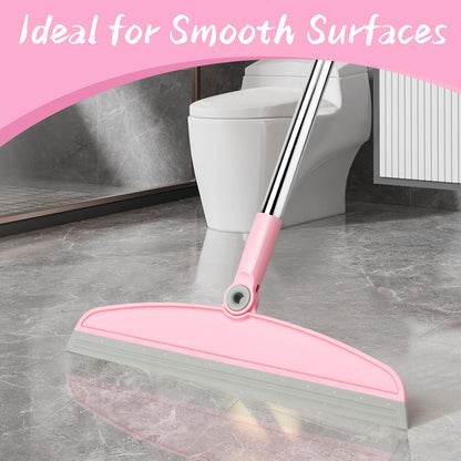 Silicone Broom | 54" Adjustable Handle, Rubber Squeegee, Rotating Head (Gray Pink)