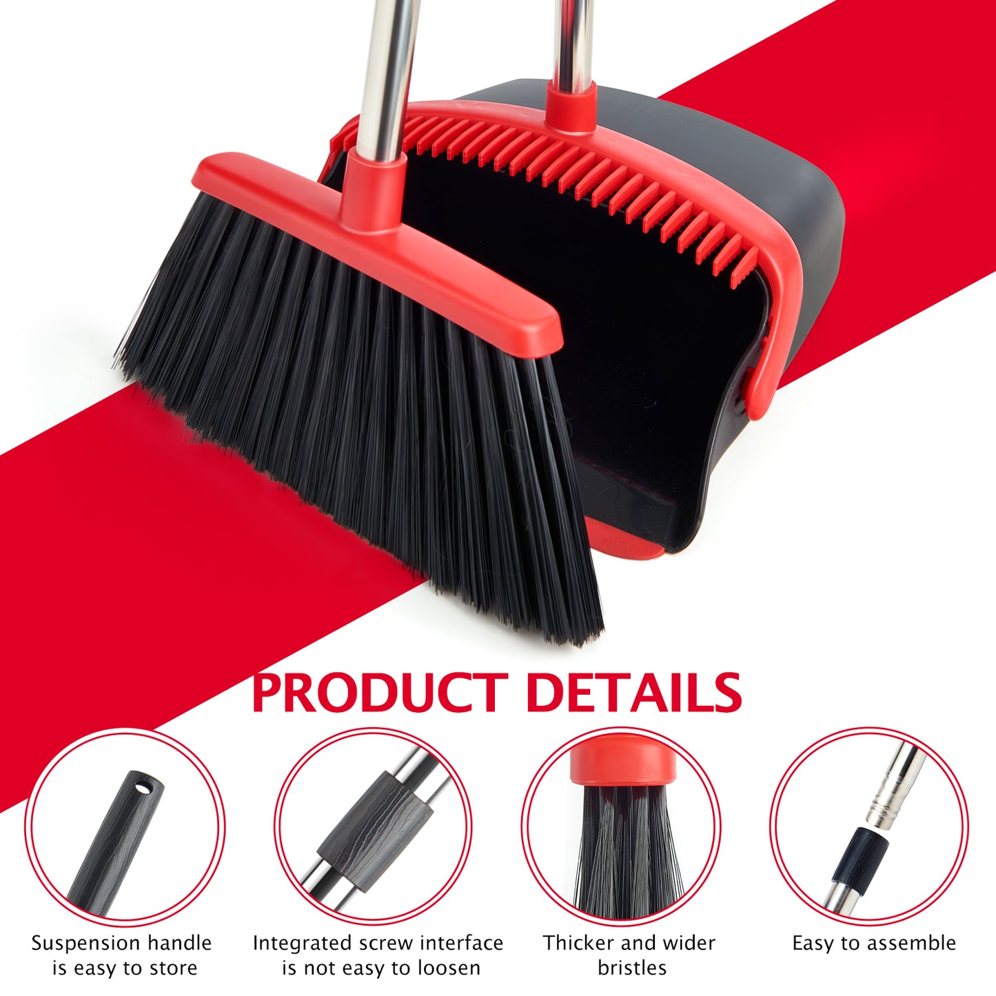 Broom & Dustpan Set + Giraffe Toilet Brush Combo | 55.3" Long Handle, PP Bristles