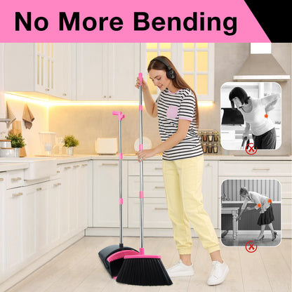 Broom and Dustpan Set, Long Handle for Home & Kitchen