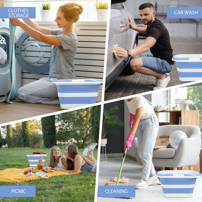 Collapsible Bucket 4.2 Gal | Foldable, Handle & Hanging Hole, TPR+PP (Blue White)