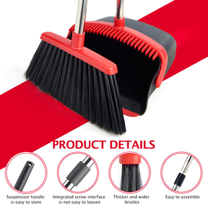 Broom & Dustpan Set | 51" Extendable Handle, 5-Layer Bristles, Foldable Storage