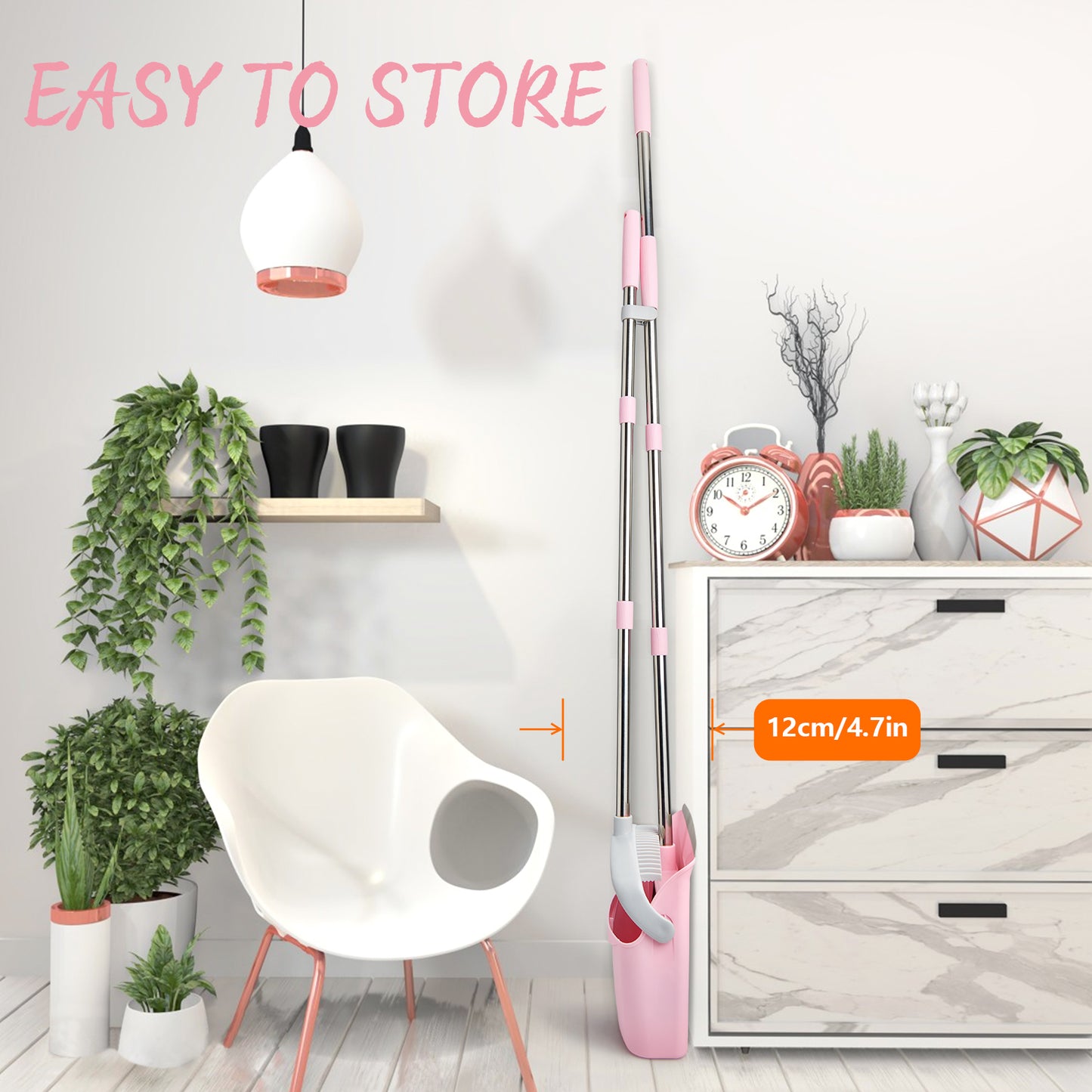 Broom & Dustpan Set | 51" Extendable Handle, Comb Teeth, Foldable Storage (Pink Gray)