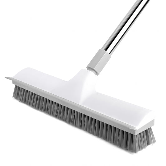 2-in-1 Floor Scrub Brush & Scraper | 59.8" Long Handle, Wide PET Bristles