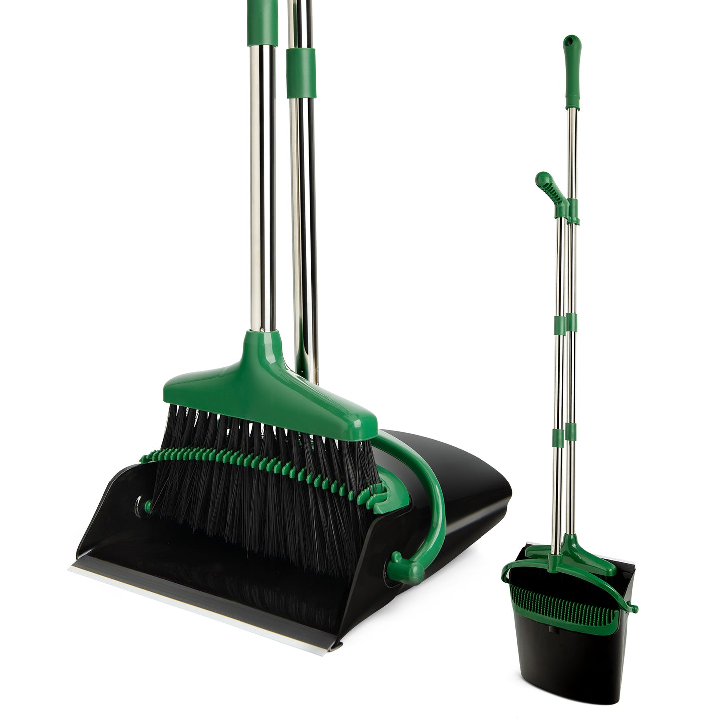 Broom and Dustpan Set with Long Handle, Light Weight Stainless Steel Poles Stand Upright Dustpans with Broom Combo for Home Kitchen Office Pet Dog Hair, 1-Pack