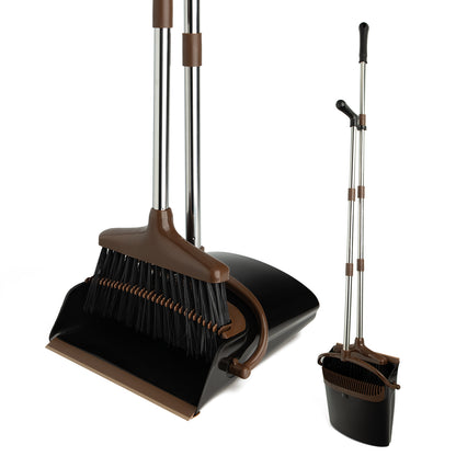 Broom and Dustpan Set, Stainless Steel Long Handle for Home & Kitchen