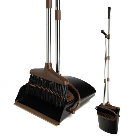 Broom and Dustpan Set, Stainless Steel Long Handle for Home & Kitchen