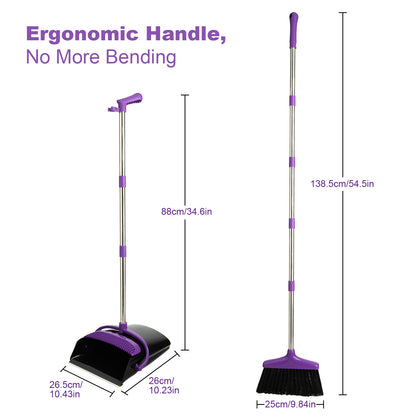 Broom and Dustpan Set, Stainless Steel Long Handle for Home & Kitchen