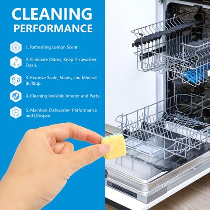 Broom & Dustpan Set + Dishwasher Cleaner Tablets 6-Pack + Kitchen Sponge | Comb Teeth, Lemon, Descaling Combo