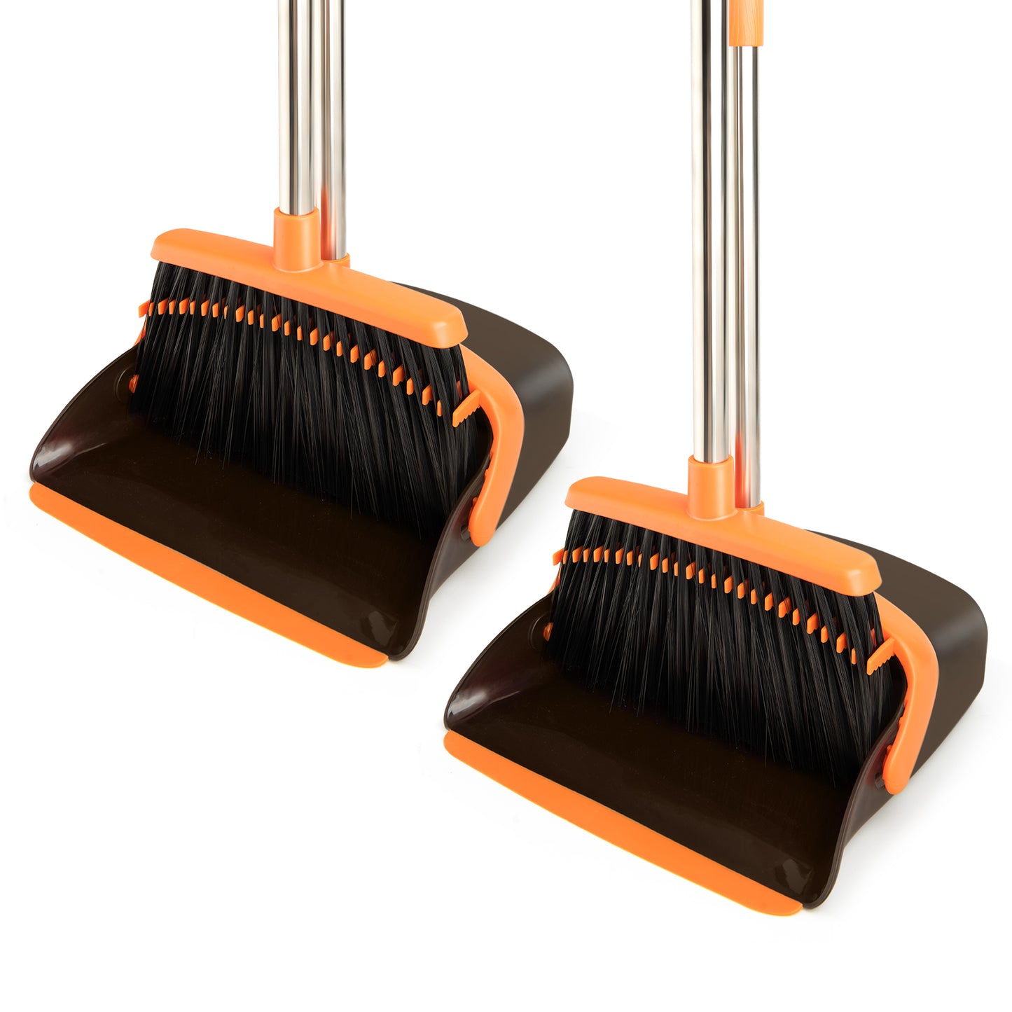 Broom & Dustpan Set 2-Pack | 51" Extendable Handle, 5-Layer Bristles, Foldable Storage (Brown Orange)