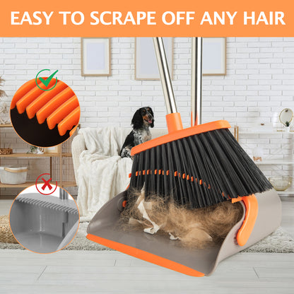 Broom & Dustpan Set 2-Pack | 51" Extendable Handle, 5-Layer Bristles, Foldable Storage