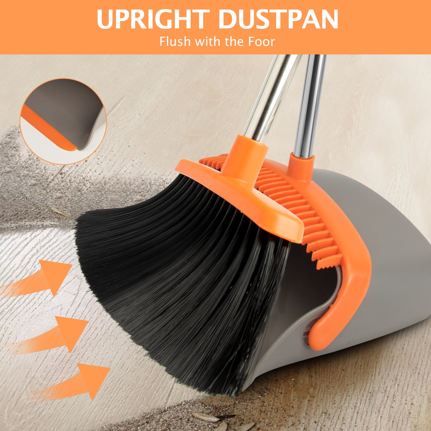Broom & Dustpan Set 2-Pack | 51" Extendable Handle, 5-Layer Bristles, Foldable Storage