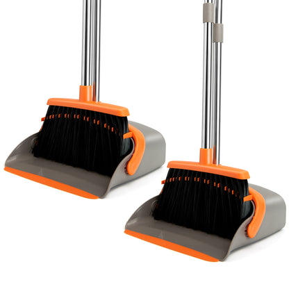 Broom & Dustpan Set 2-Pack | 51" Extendable Handle, 5-Layer Bristles, Foldable Storage