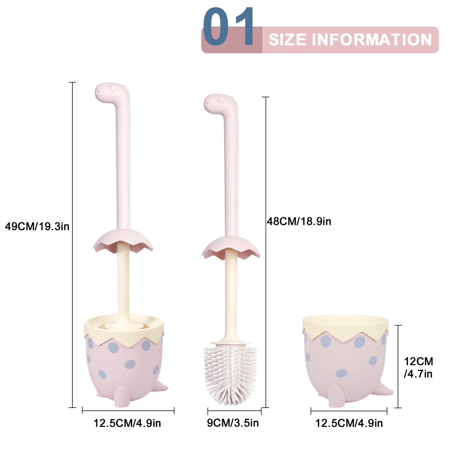 Dinosaur Toilet Brush & Holder Set | TPR Bristles, Compact Floor Standing