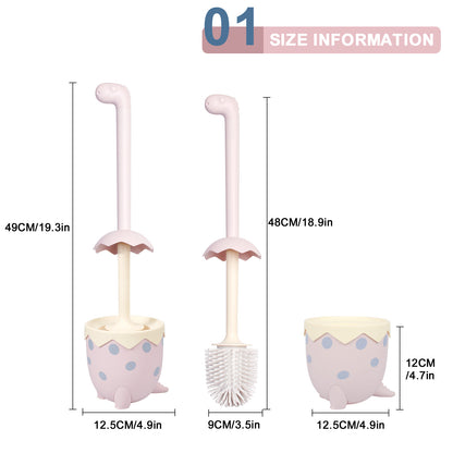 Dinosaur Toilet Brush & Holder Set | TPR Bristles, Compact Floor Standing