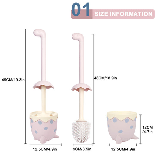 Dinosaur Toilet Brush & Holder Set | TPR Bristles, Compact Floor Standing