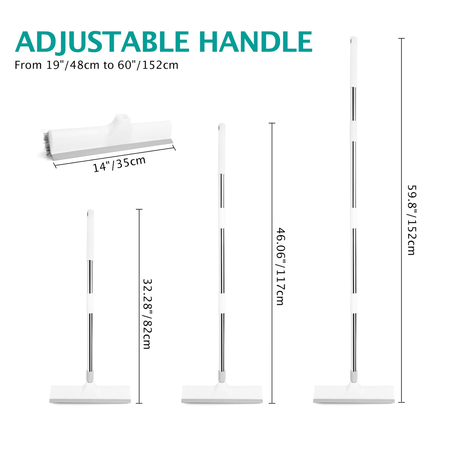 2-in-1 Floor Scrub Brush & Scraper | 59.8" Long Handle, Wide PET Bristles