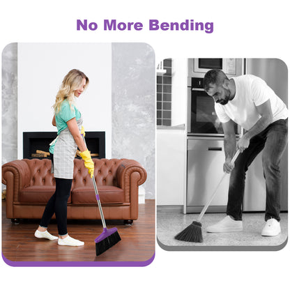 Broom and Dustpan Set, Stainless Steel Long Handle for Home & Kitchen
