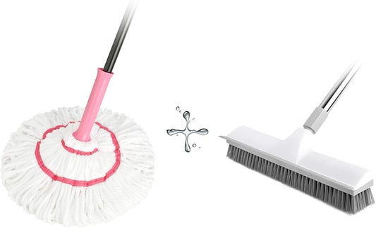 Self-Wringing Twist Mop & 2-in-1 Floor Scrub Brush Combo | 57" + 59.8" Long Handle