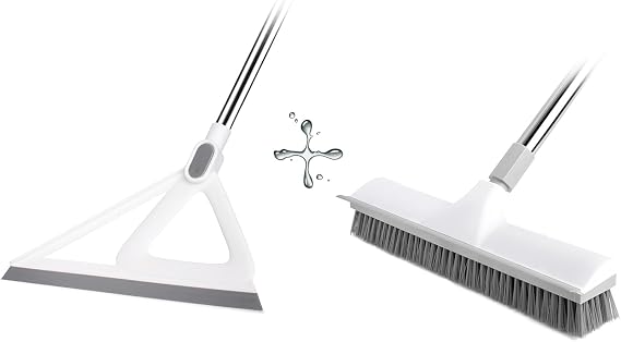 Silicone Squeegee Broom & Floor Scrub Brush Combo | 55" + 59.8" Long Handle