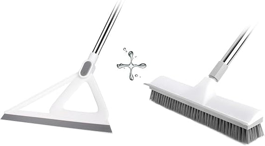 Silicone Squeegee Broom & Floor Scrub Brush Combo | 55" + 59.8" Long Handle