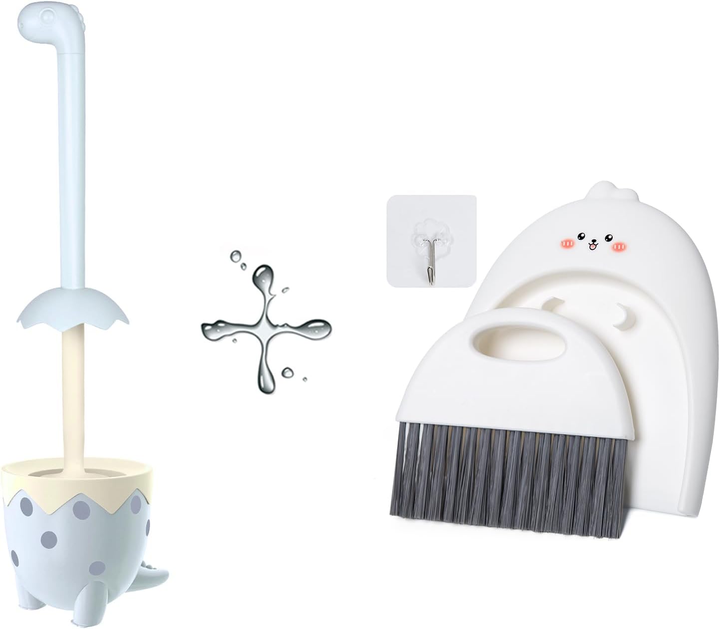 Dinosaur Toilet Brush & Mini Dustpan Brush Set Combo | TPR Bristles, Cute Animal Design