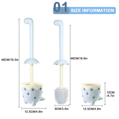 Dinosaur Toilet Brush & Holder Set | TPR Bristles, Compact Floor Standing（blue）