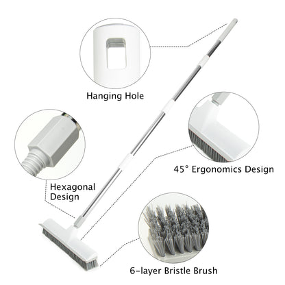 2-in-1 Floor Scrub Brush & Scraper | 59.8" Long Handle, Wide PET Bristles