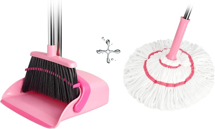 Broom & Dustpan Set + Self-Wringing Twist Mop Combo | 90° Folding, 57" Long Handle
