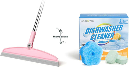 Silicone Rubber Broom + Dishwasher Cleaner Tablets 6-Pack + Kitchen Sponge | Descaling, Pet Hair Combo