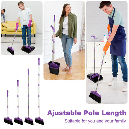Broom and Dustpan Set, Stainless Steel Long Handle for Home & Kitchen