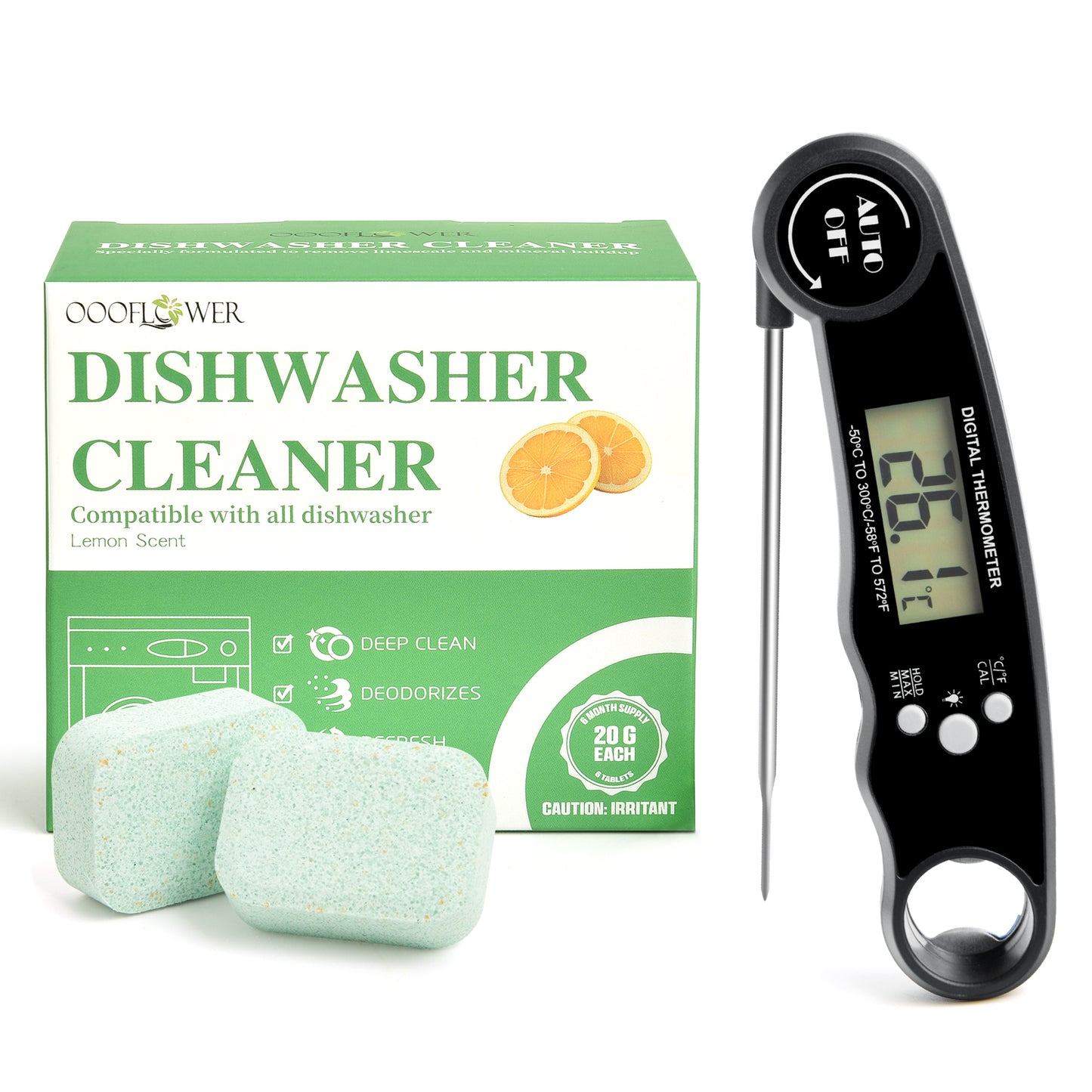 Dishwasher Cleaner Tablets 6-Pack + Sink Drain Filter Basket | Lemon Scent, Descaling Combo