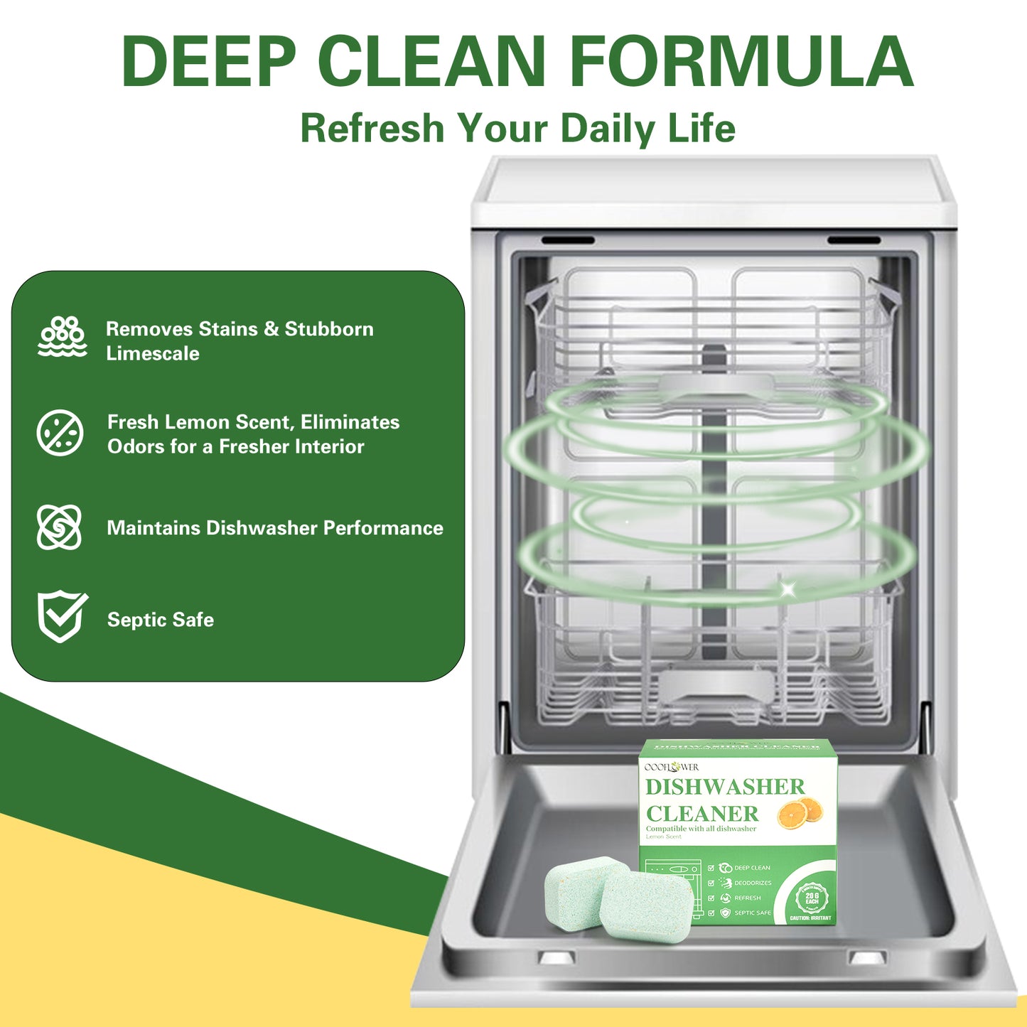 Dishwasher Cleaner Tablets 6-Pack | Descaling, Lemon Scent, 6-Month Supply
