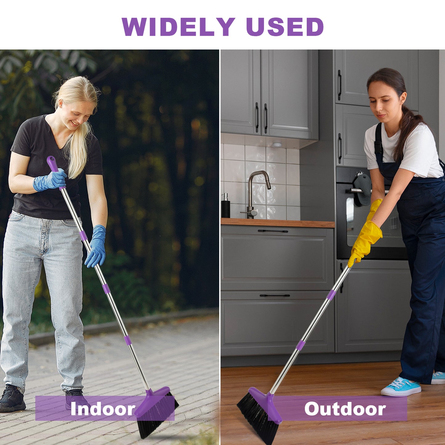 Broom and Dustpan Set with Long Handle, Light Weight Stainless Steel Poles Stand Upright Dustpans with Broom Combo for Home Kitchen Office Pet Dog Hair, 1-Pack