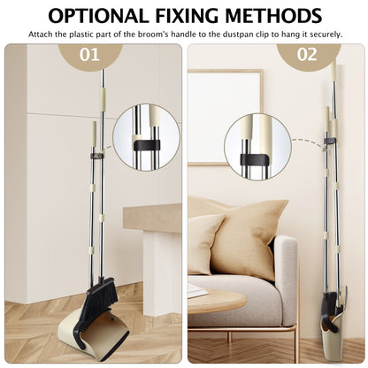 Broom and Dustpan Set, Long Handle for Home & Pet Hair